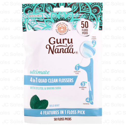 guru nanda 4in1 quad flossesrs wild mint 50ct -- 24 per case