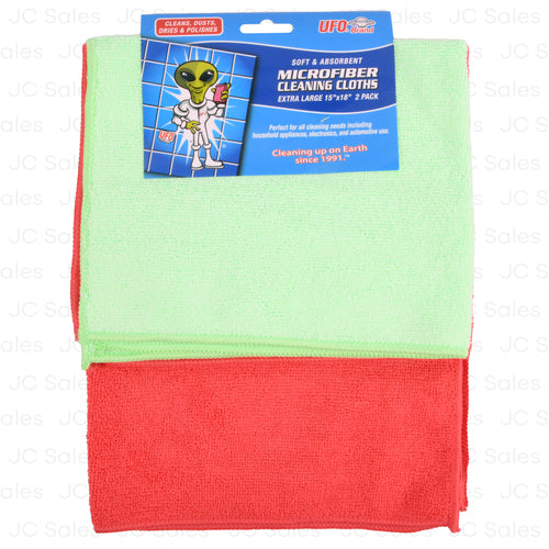 ufo 3pk microfiber cleaning cloths 15 x18 green red -- 24 per case