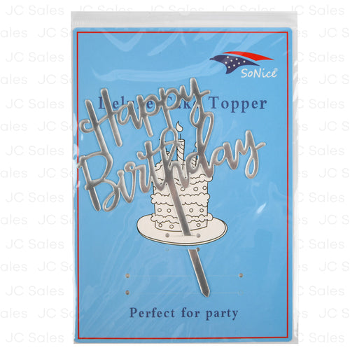 acrylic cake topper happy birthday silver -- 12 per box