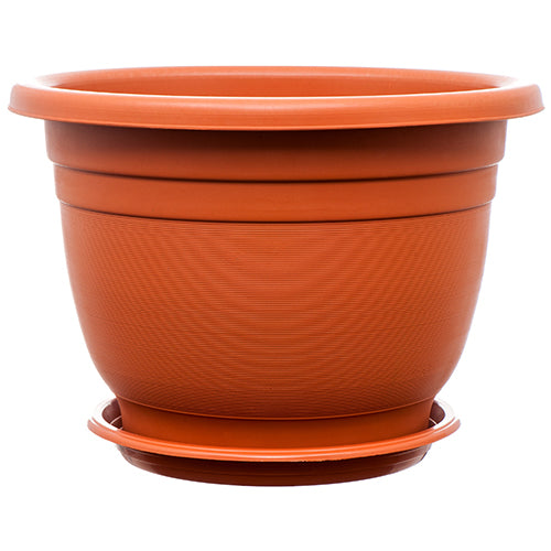 round plastic planter with tray -- 12 per case