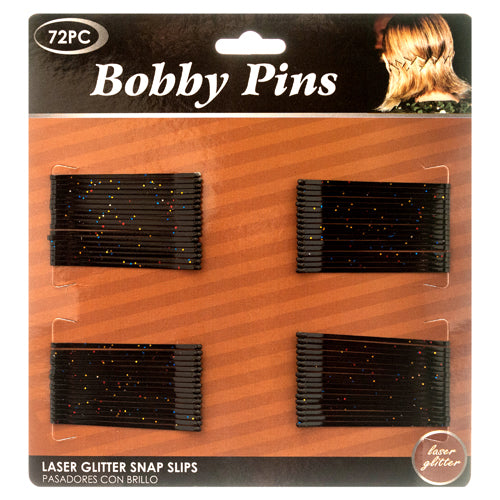 nuvalu bobby pins - 72 count - black & laser glitter  -- 24 per box