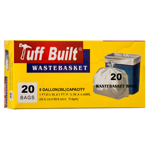 white 8 gallon trash bags - tuff built - -  -- 24 per case