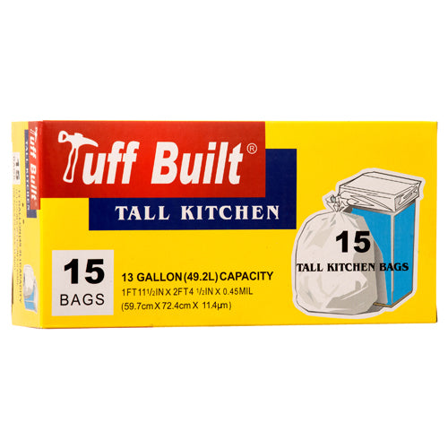 tuff built trash bags - white 13 gallon -- 24 per case