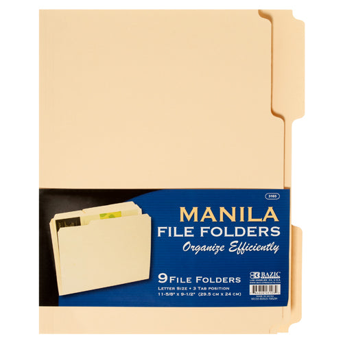 manila file holders - 9 piece set - yellow - bulk  -- 48 per case