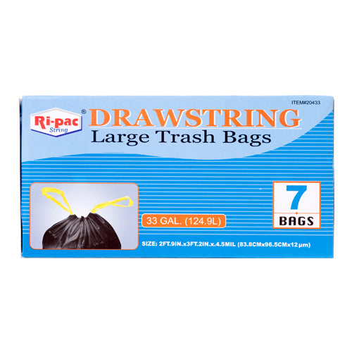 33 gallon trash bags with drawstring - ri-pac - 7 ct -- 24 per case