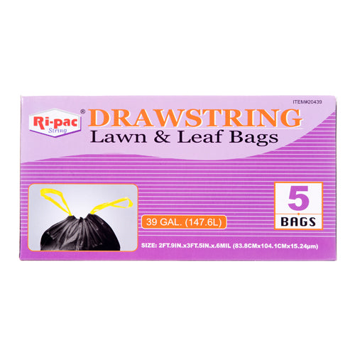 ri-pac trash bag w drawstring 39 gal 5 ct black -- 24 per case