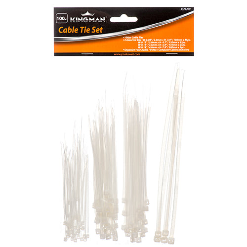 kingman cable ties - white - 100pcs assorted sizes -- 24 per box