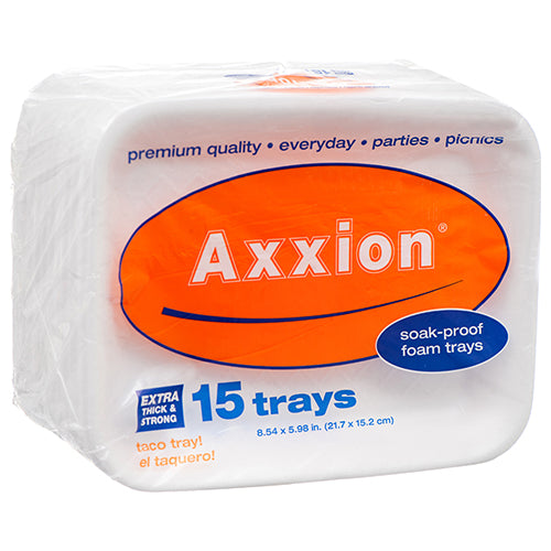 axxion foam plate trays 8.54x5.98 - white - party supplies -- 32 per case