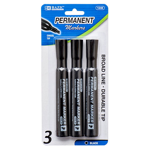 3pc permanent markers - black - #bazic - 144 pack -- 24 per box