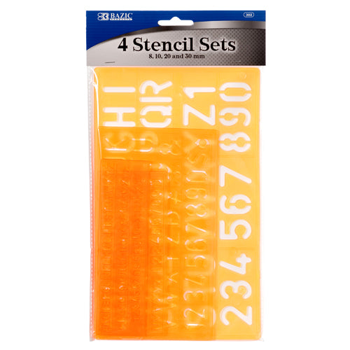 alphabet stencils 4pc set 6 asst clr #302  -- 24 per box