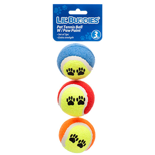 lil buddies pet toy tennis balls 3 pack -- 12 per box