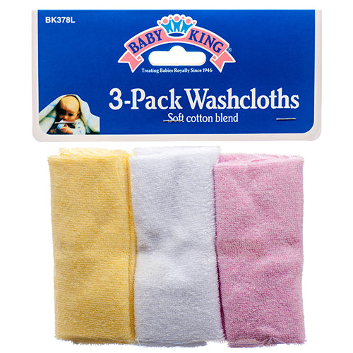 baby washcloths 3 pack - assorted colors -- 12 per box