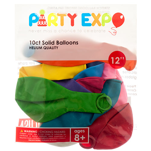 solid color latex balloons - 10ct - assorted colors - aa pack -- 12 per box