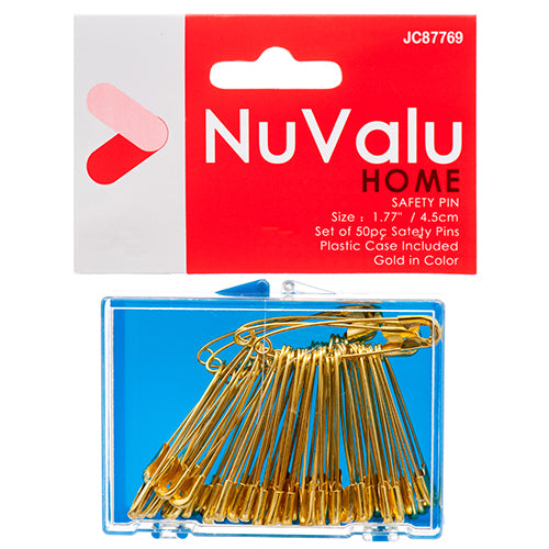 nuvalu safety pins - gold color - 50ct with plastic box & head card  -- 24 per box