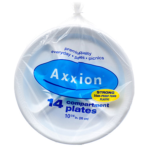 axxion foam plates - round divided 10 in -- 40 per case