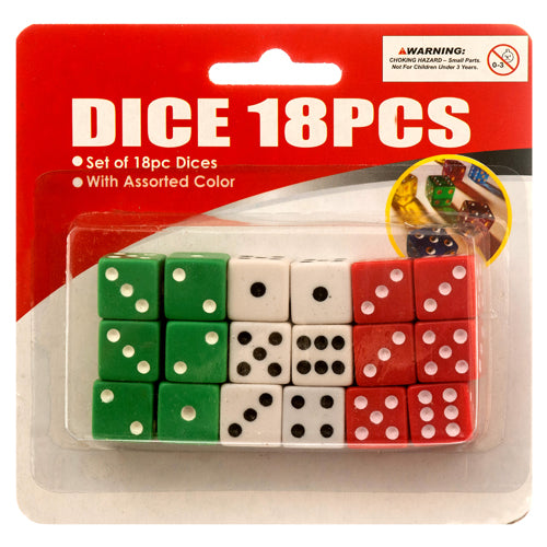 assorted color dice - 18 pieces - bulk sets of 72 -- 24 per box