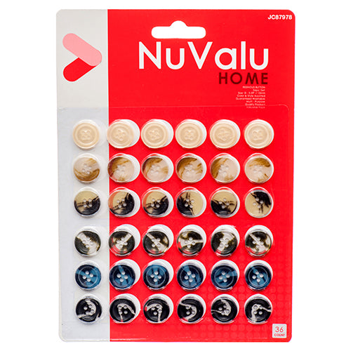 nuvalu button resinous 36 ct 15mm asst clr  -- 24 per box