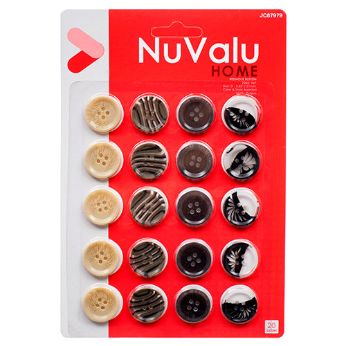 nuvalu button resin - 20 count - assorted colors  -- 24 per box