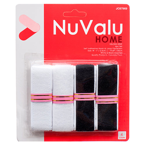 nuvalu velcro strips - 4 piece set - white & black - bulk  -- 24 per box