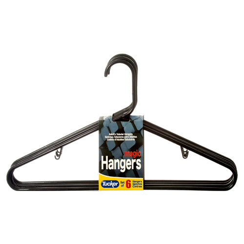 6pc black plastic hangers -- 48 per case