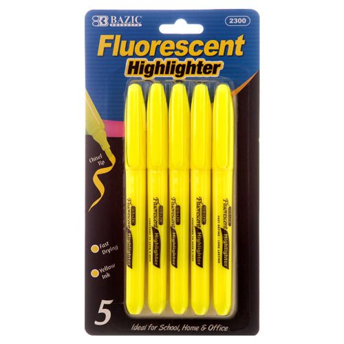 bazic marker highlighters - 5pc yellow clr #2300 - 144/case -- 24 per box