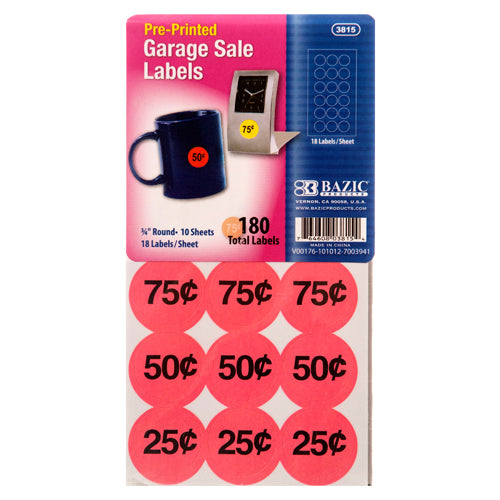 bazic label garage sale labels - 10 pack  -- 24 per box