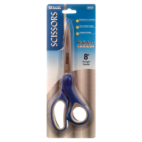 soft grip stainless steel scissors - 8 in - assorted colors  -- 24 per box