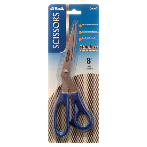 bazic bent handle scissors - stainless steel - 8 in  - assorted colors -- 24 per box