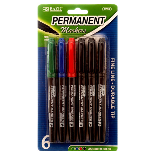 bazic 144 piece assorted permanent markers - non-toxic -- 24 per box