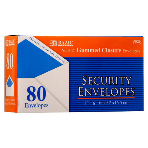 bazic 80ct security gummed envelopes -- 24 per case