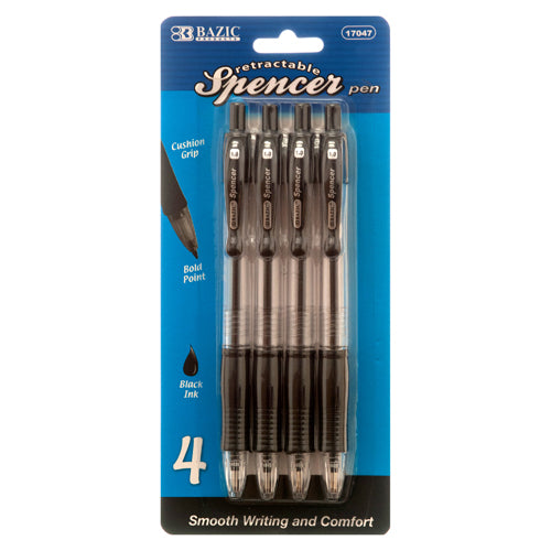 spencer retractable pens - 4 pack - black  -- 24 per box