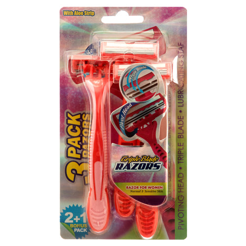 women's triple blade razor with lubricating strip -- 24 per box