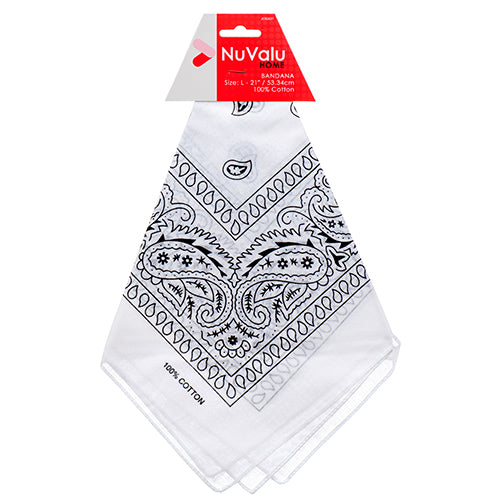 nuvalu bandanas white 100% cotton 21x21  -- 12 per box