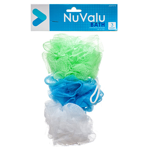 nuvalu bath body sponges - 3pc 25g - bulk  -- 24 per box