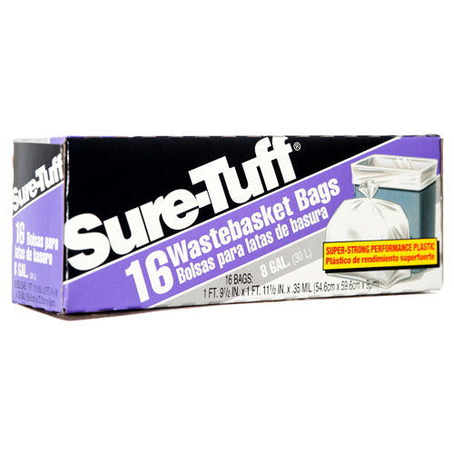 sure-tuff white 8 gallon trash bags -- 24 per case