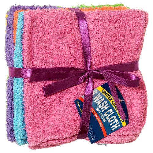 wash cloth 11x11 - 6pc assorted colors -- 12 per box