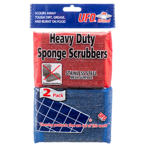 ufo sponge scrubber 2 pc w stainless steel mesh assorted color -- 36 per case