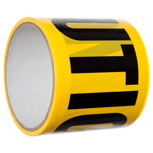 caution printed tape - yellow - 3 in x 100ft  -- 24 per case