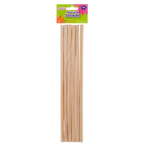 craft wood dowel sticks - 6 piece set - natural color  -- 12 per box