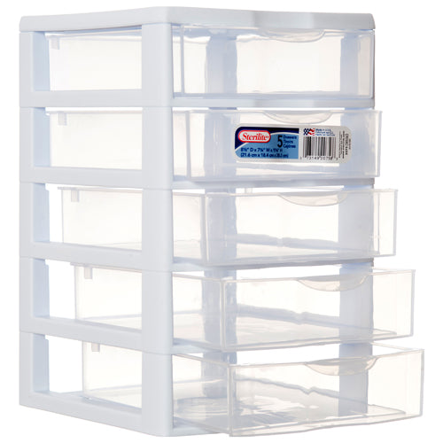 sterilite #2075 drawer unit small - clear white frame -- 4 per case