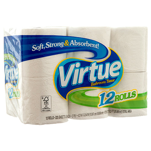 virtue bath tissue  - 225 sheets per pack -- 4 per case