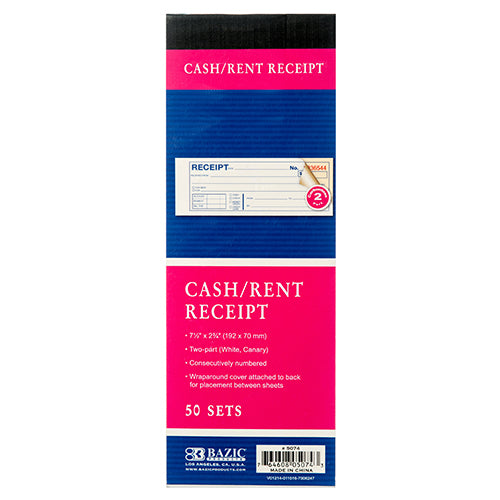 invoice receipt book - 7.5 x 2.75 - 50 sheets - carbonless -  -- 24 per box