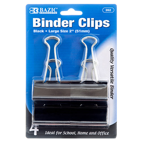 bulk binder clips - 4pc large - black & clear  -- 24 per box