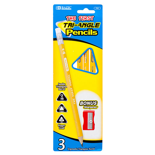 pencil 3pc jumbo triangle with sharpener - bulk pack of 144 -- 24 per box