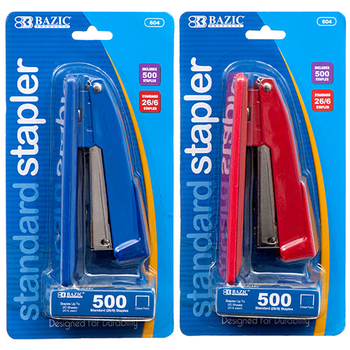 staplers w/grip - 3 assorted colors  -- 24 per box