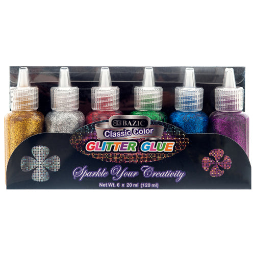 bazic glue glitter 6pc assorted colors -- 24 per box