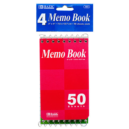 memo book 3x5 50 sheet 4pk assorted color -- 24 per box