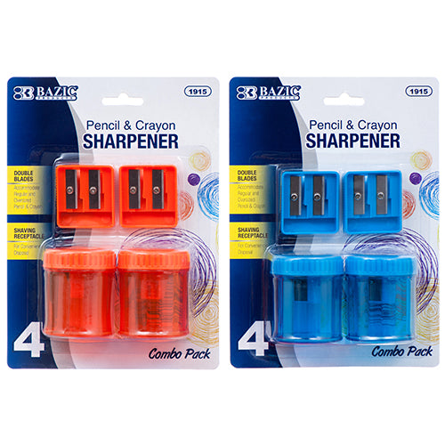 bazic double blade pencil sharpeners with receptacle  -- 24 per box