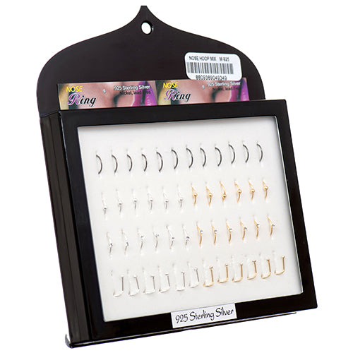 nose rings 925 sterling silver - lead free - assorted colors & designs - 48 pieces -- 48 per case