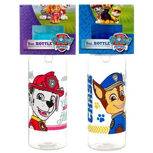 baby bottle with paw patrol print - 9 oz assorted colors & designs -- 12 per box